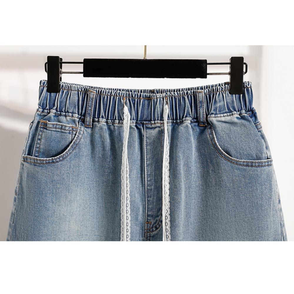 DIMANAF 2025 Plus Size Women Shorts Pants Summer Jeans Short Basic Harem High Waist Solid Pants Elastic Waist