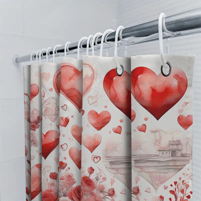 Watercolor Hearts And Roses Shower Curtain For Bathroom Decoration