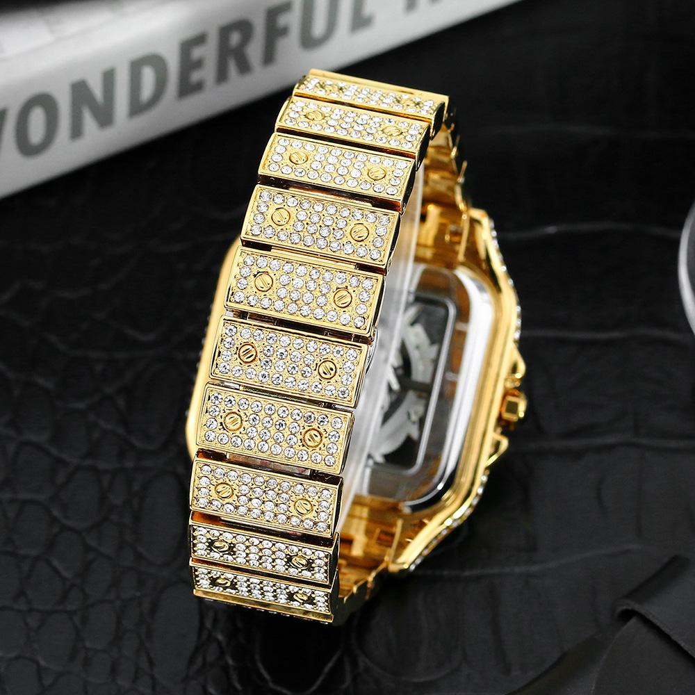MISSFOX-Fashionable Square Men's Watch Small Niche Design Hollowed Out Hip-hop Full Diamond English Watch