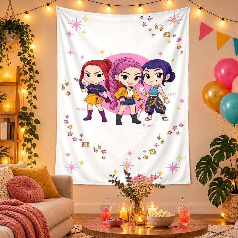 Arazzo da Parete in Poliestere con Design Kpop Demon Hunters, Decorazione da Appendere per Camera da Letto Soggiorno Stanza Universitaria