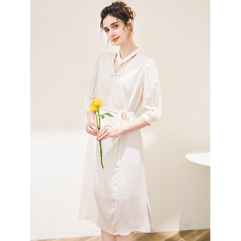 Mulberry Silk Chinese Style V-Neck Midi Dress M