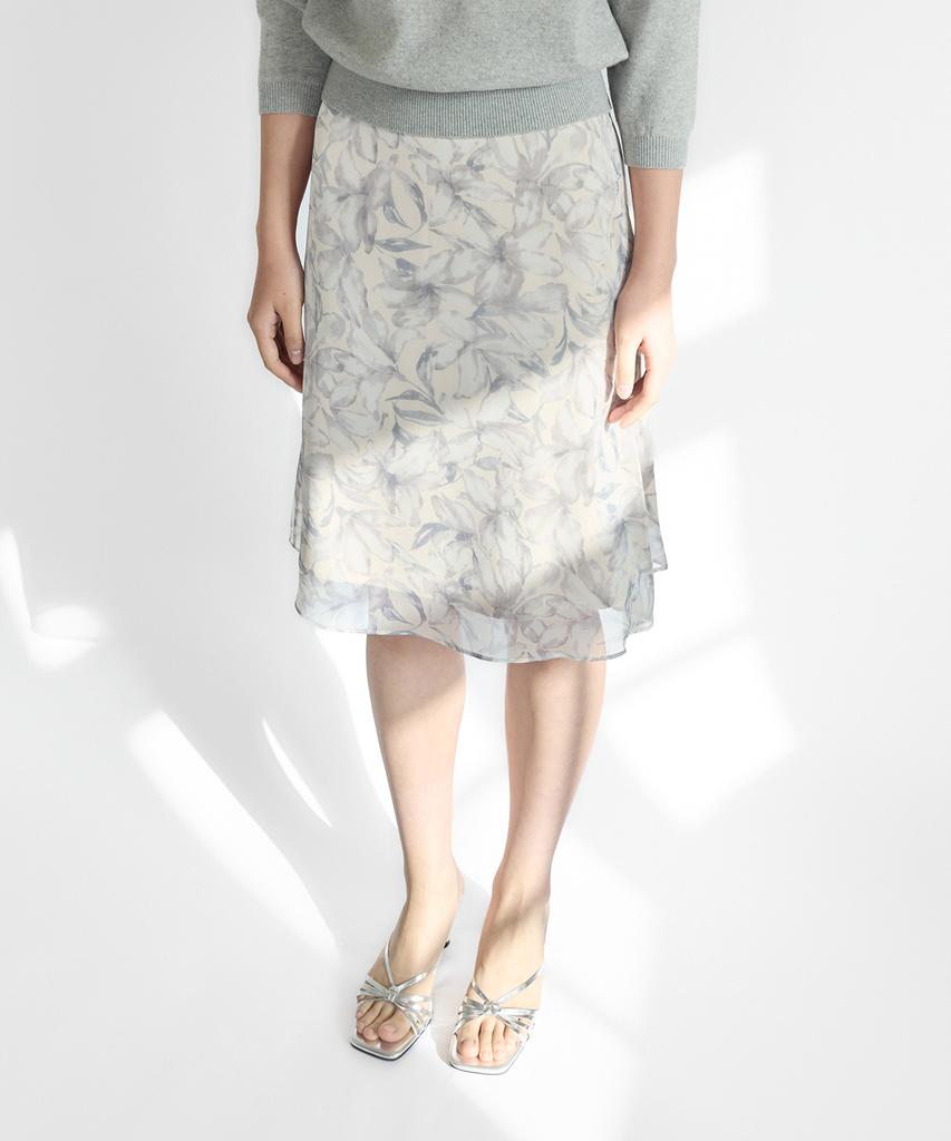 Ibokeuela Flower Low Rise Midi Skirt(Pink Beige)