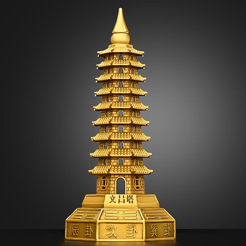 Copper Ornament Brass Nine-Layer Wen Chang Pagoda Home Office Study Room Desk Decoration Craft