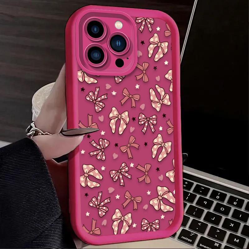 Cute Pink Bow Soft Phone Case For iPhone 17 Air 16 16E 15 14 13 12 11 Pro Max X XS XS Max XR16 Plus Silicone Cover