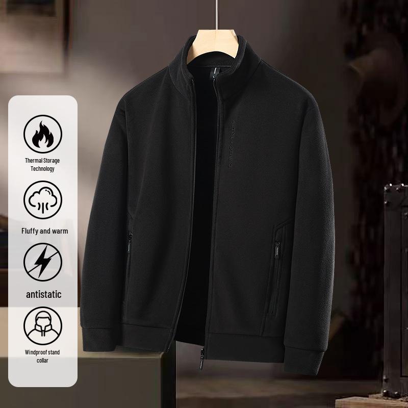Men's Double-Sided Fleece Thick Warm Stand Collar Jacket - Anti-Static, Cold Protection, Temperature Locking Cardigan Hoodie