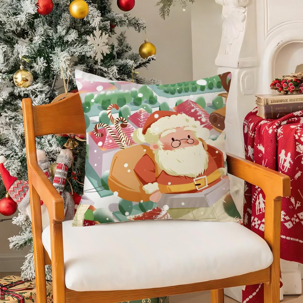 

Cartoon Christmas Festive Decorations Second Pillow Case Silky Short Plush With Invisible Zipper Dustproof Sofa Cushion Cover 12x12Inch