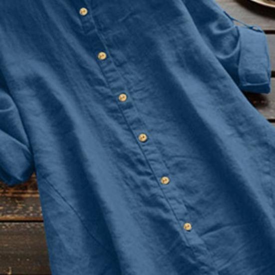 Scollo a O Bottoni Maniche Arrotolabili Orlo Asimmetrico Camicia da Donna Estiva Monocolore Lunghezza Media Sottile Abbigliamento Femminile