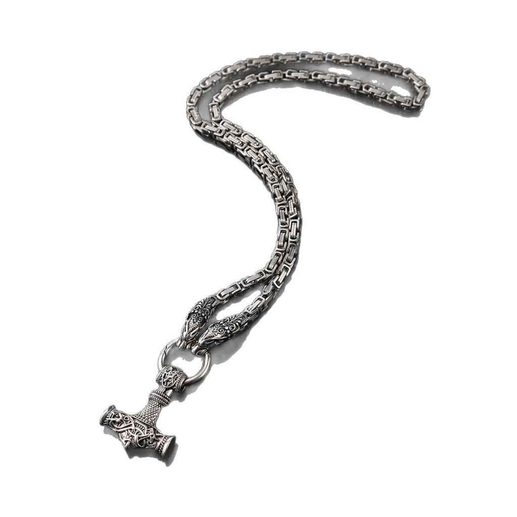 European & American Retro Viking Hammer Pendant Necklace: Stainless Steel Chain, Trendy Fashion Accessory