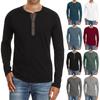Men's Fashion Casual Front Placket Long Sleeve Color Cotton T-Shirts