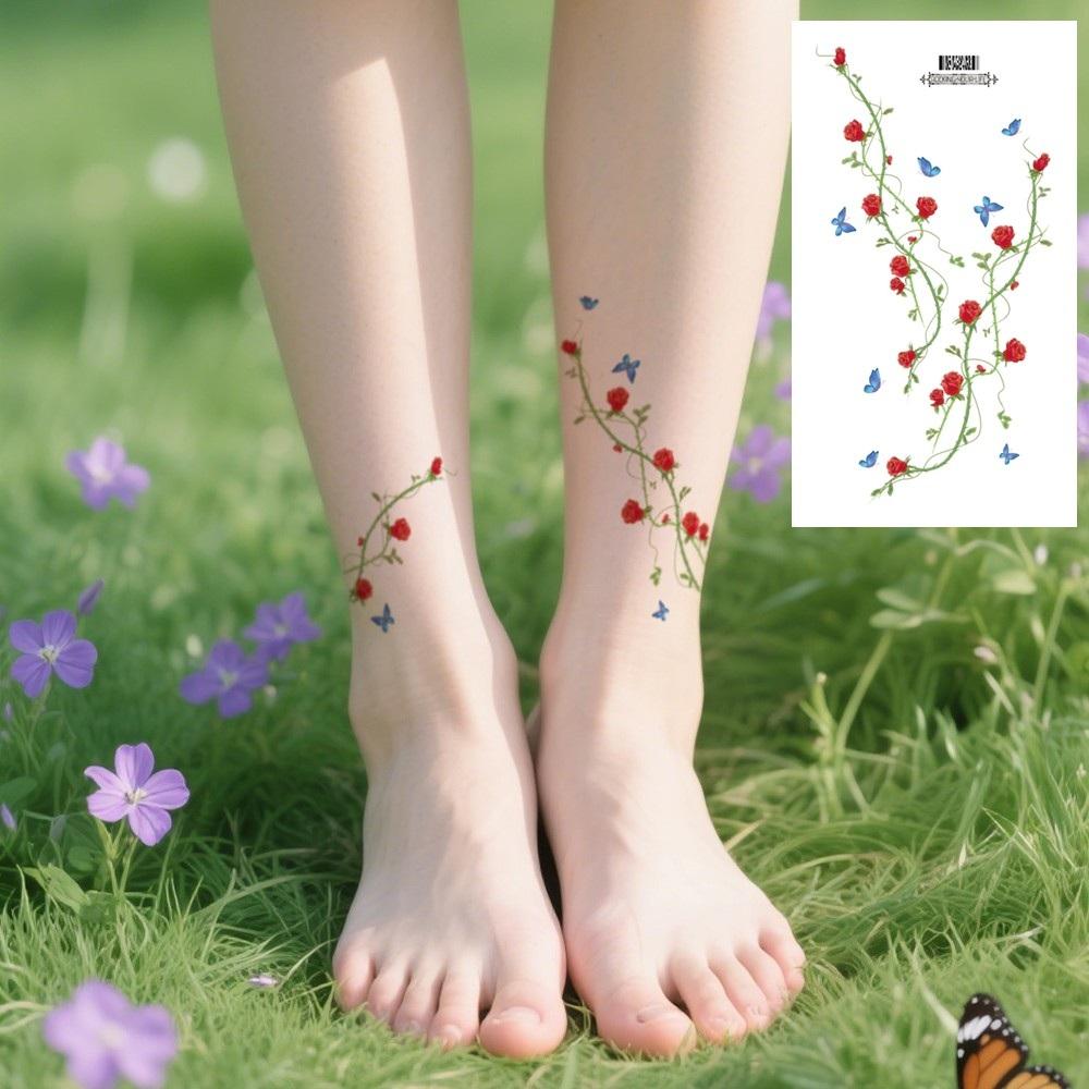 6 Sheets Colorful Flowers Temporary Tattoos Clavicle Chest Tattoo Stickers For Women Body Waterproof Fake Tattoo Wrist Tattoo