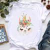 Kawaii Alpaca With Flowers And Coffee Print T Shirt Girls Summer Short Sleeve Tshirt Femme Fashion Tops Tee Shirt Female