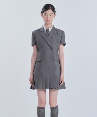 Mausolleum [Select Length] Jenn Pleated Half-Sleeve Suit Jacket Dress - Grey