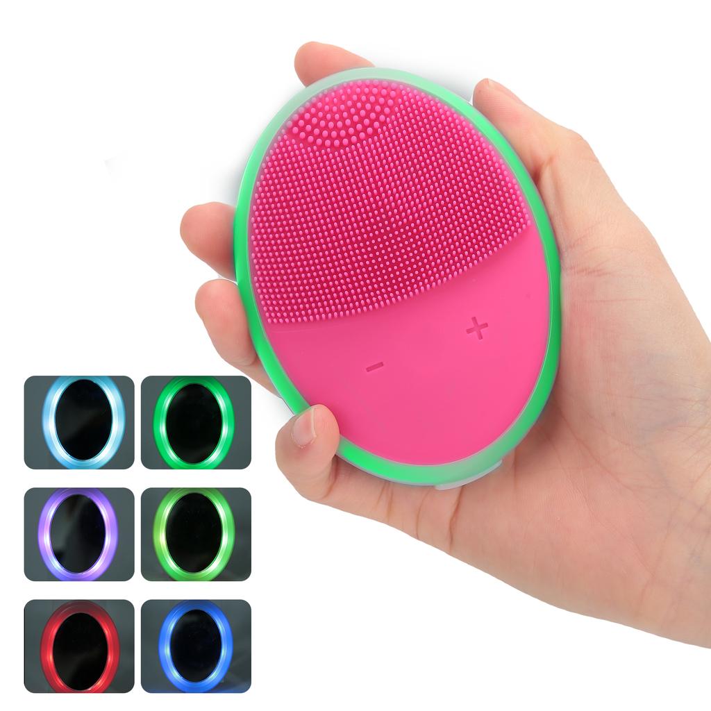 Ultrasonic Silicone Face Cleansing Brush 7 Color Photon Therapy Light Face Cleansing Brush (Rose