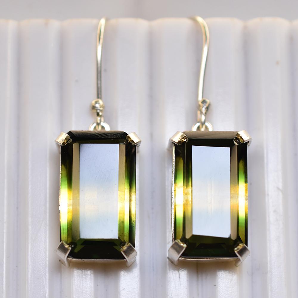 54.75 Ct NATURAL Tourmaline CERTIFIED Bi-Color Emerald Earring Pair Gemstone MY.ER-29-NS