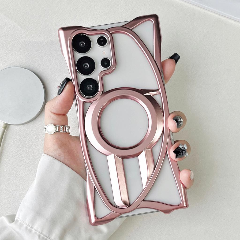 For Samsung Galaxy S24 Ultra Matte Case Compatible with MagSafe Frameless Electroplated Hollow Design TPU Phone Cover