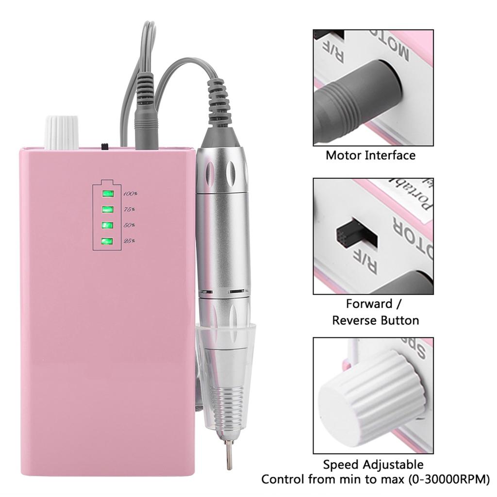 Portable Rechargeable Electric Nail Drill Machine 30000 RPM Cordless White