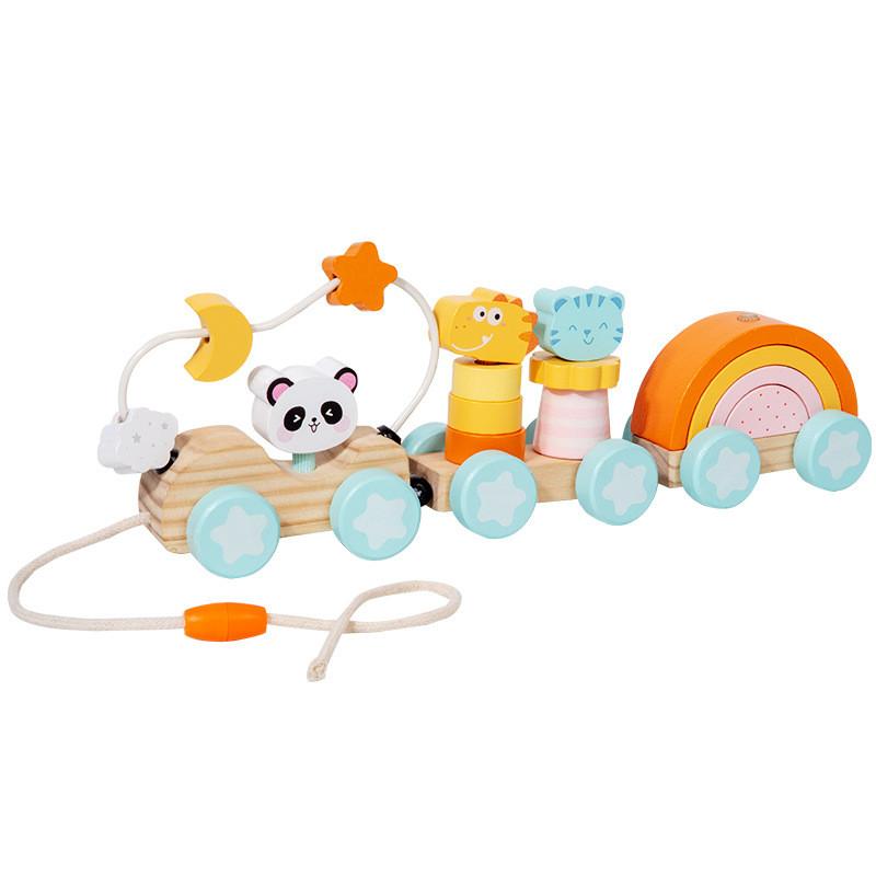 

Wooden Animal Cat Panda Toy Train With Interlocking Carriages For Baby Development And Kids Play