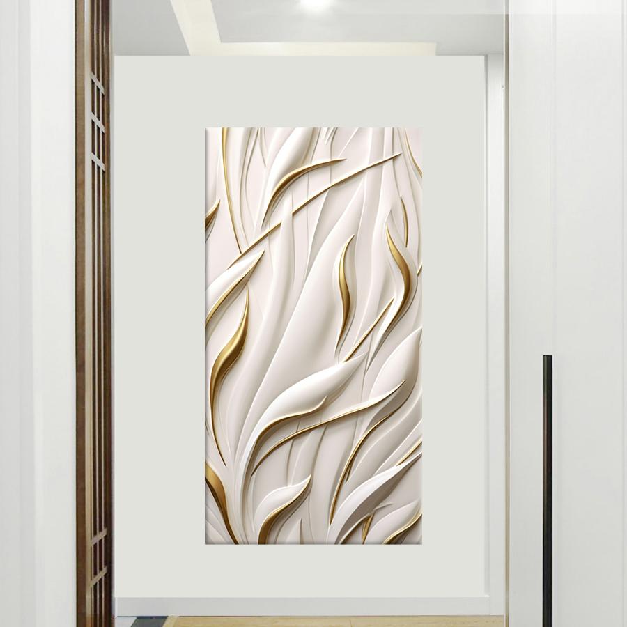 Modern Simple Abstract Posters and Prints White and Golden Swirls Decorative Wall arts for Living Room Wall Decor, No Frame
