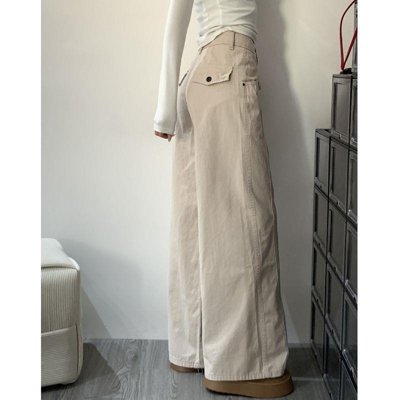 Women s Retro Apricot High-Waisted Wide-Leg Jeans - Petite, Loose, Slimming, Floor-Length, Trendy XL