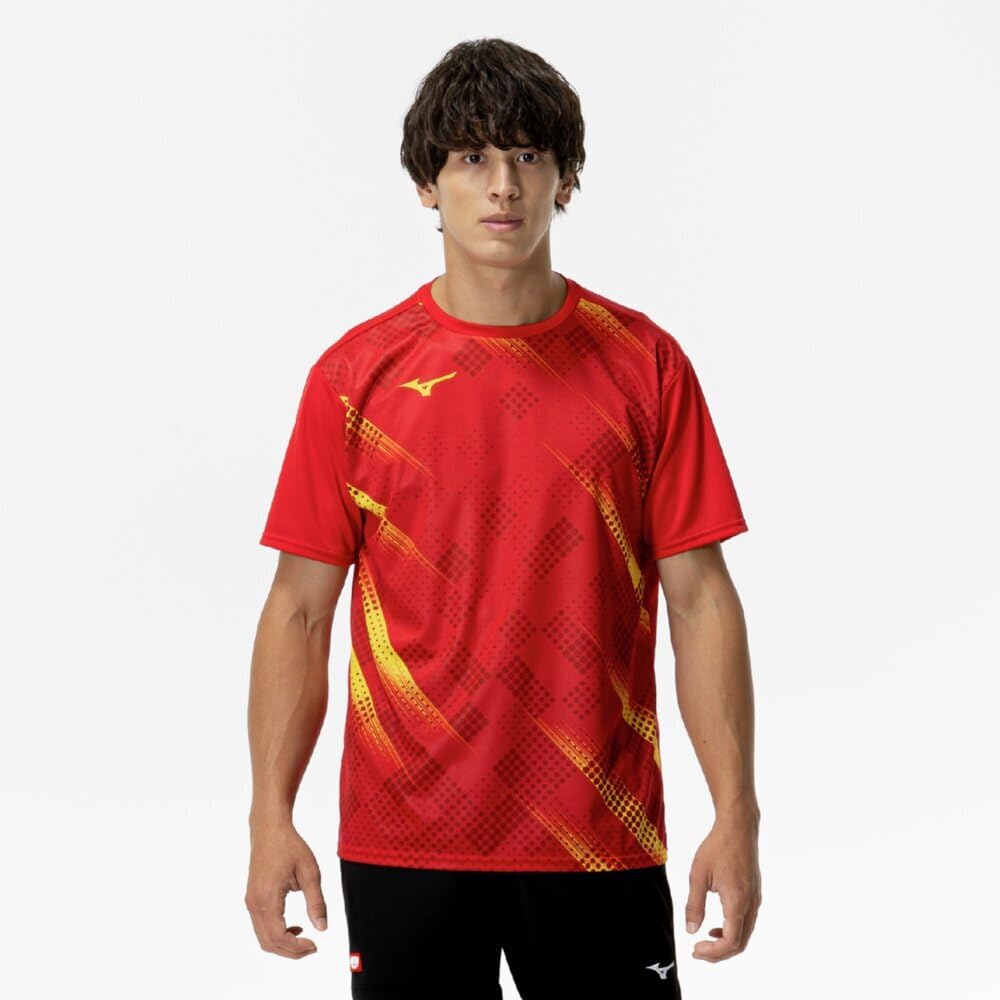 Mizuno Table Tennis Game Short JTTA Chinese Red Shirt, Sleeve, Certified, Moisture-Wicking, Quick-Drying, Unisex, 82JAC103,