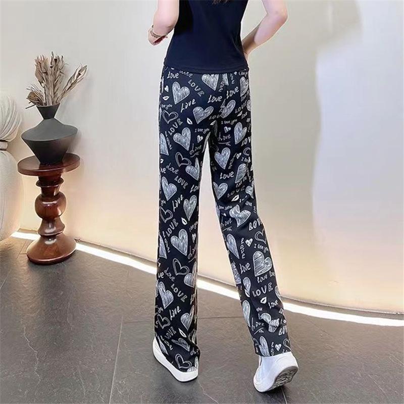M~4XL Damskie Spodnie Sportowe z Szerokimi Nogawkami w Kształcie Brzoskwiniowego Serca 2025 - Casualowa Domowa Odzież Dziewięciopunktowa
