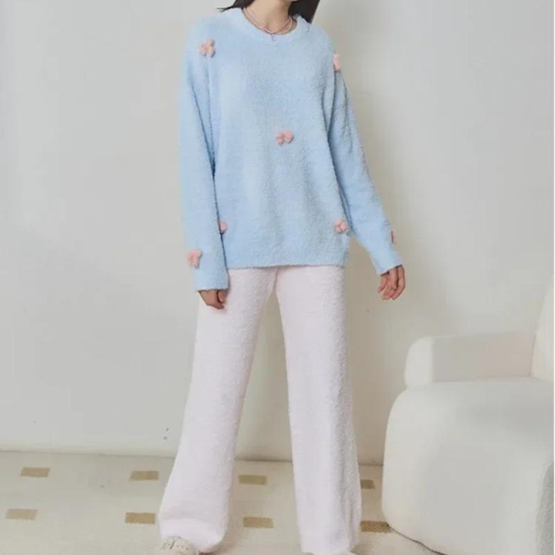 

Бантик декоративный осень и зима новый свободный утолщенный полубоковой бархатный костюм толстый милый кардиган высококачественная домашняя одежда One Size