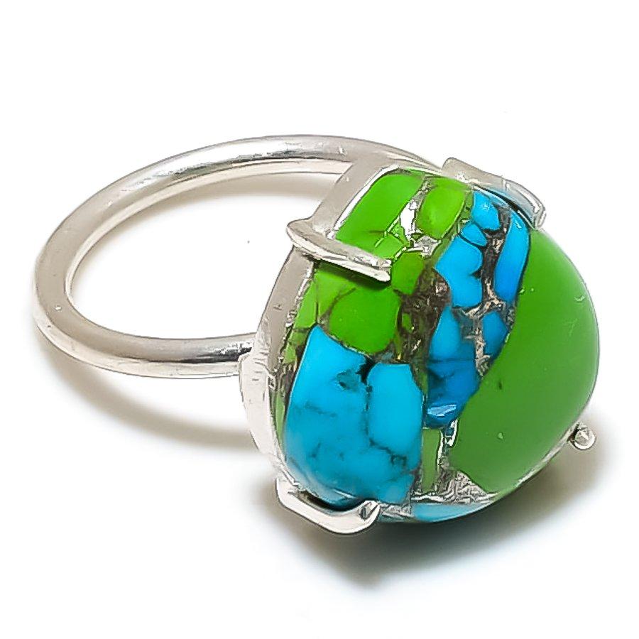 Copper Green Turquoise Gemstone 925 Sterling Silver Jewelry Ring Size Adj. GK-6037