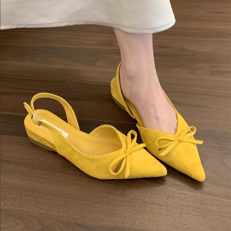 2025 French Toe Sandals Women's Bow Pointed Mary Jane Single Shoes 2025 New 1 Slip-on Gentle Evening Shoes