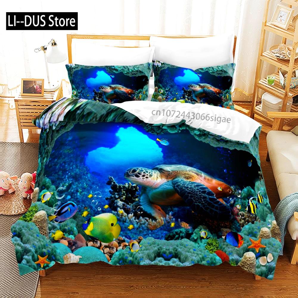 The Underwater World Bedding Set Single Twin Full Queen King Size Fish Bed Set Aldult Kid Bedroom Duvetcover Sets 3D Print 014