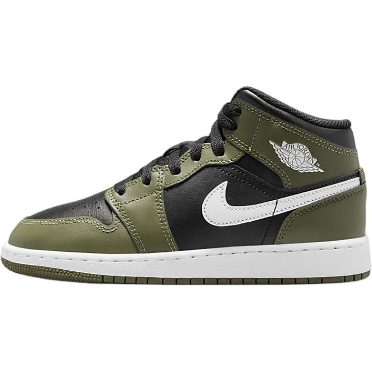 

Кроссовки Air Jordan 1 Mid GS Medium Olive Kids зеленые черные белые DQ8423-092 38.5