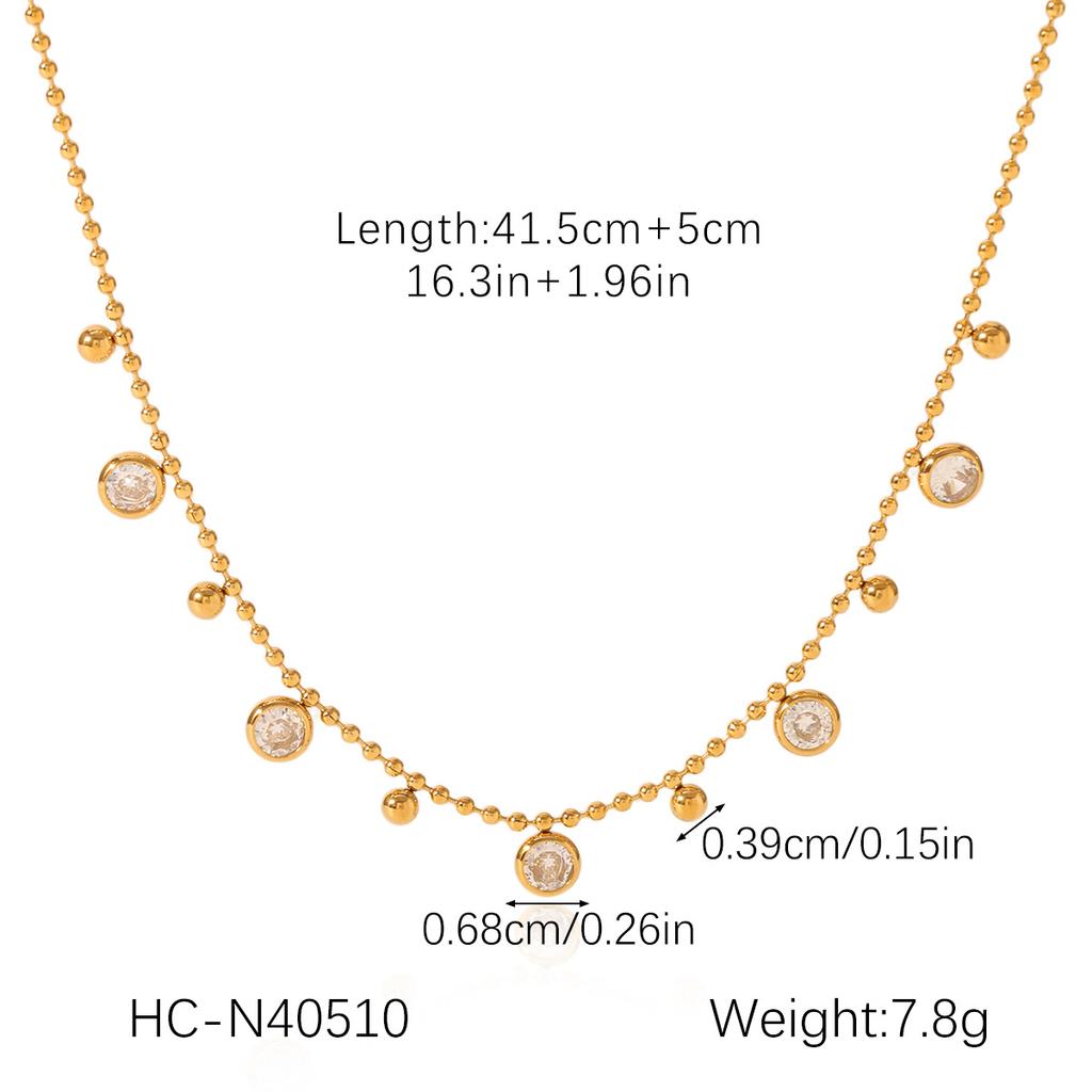 Stainless steel round bead chain tassel zircon necklace for women, high-end clavicle chain, titanium steel jewelry, non-fading