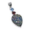 Natural Titanium Druzy,Garnet 925 Solid Sterling Silver Gift Pendant 2.25" Q7r76