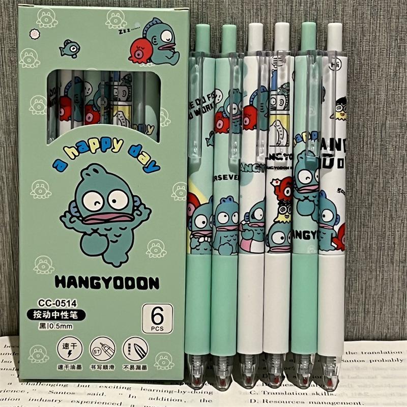 6 pièces/ensemble Stylo Gel Doux Dessin Animé Mode Coréenne Mignon Chaton Stylos à Bille pour Étudiante 0.5mm Stylo Encre Noire Fournitures Scolaires