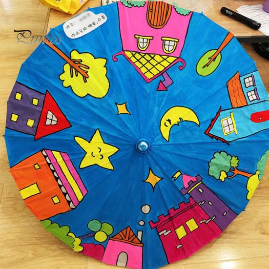 27/41CM DIY Hand-Painting Paper Umbrella Chinese Style Decorative Oil-paper Umbrella with Wooden Handle Kids Coloring Oriental Umbrella Crafts