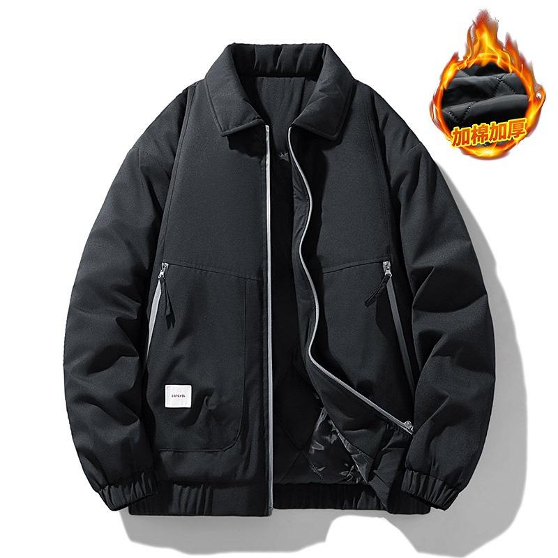 

Padded-padded men s winter trend versatile handsome lapel retro padded clothes large size fat increase loose casual padded jacket men 4XL чёрный