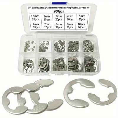 200 Stück 304 Edelstahl E-Typ Sicherungsringe für 1,5-10mm Wellen