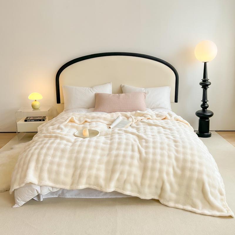Luxurious Heavyweight Rabbit Fur Plush Blanket - Coral Fleece for Bed, Sofa, or Nap; Perfect for Winter.