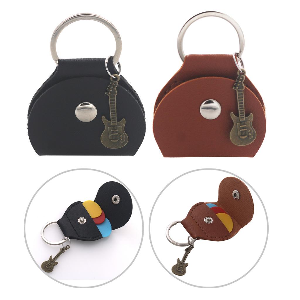 Portable Guitar Pick Holder Keychain PU Leather Guitar Picks Case with Pendant Guitar Plectrums Storage Bag Easy to Use