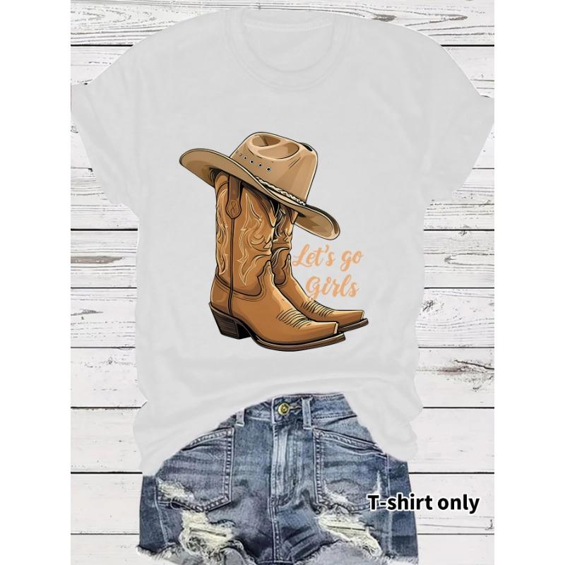 Casual T-shirt Martin Boots and Hat Printed Summer Round-neck Short-sleeved Top