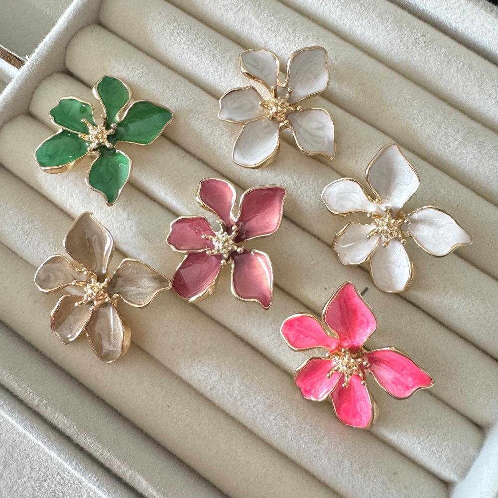 Chinese Style 2024 Drip Glaze Flower Petal Stud Earrings - Exaggerated Niche Design for Luxurious Elegance