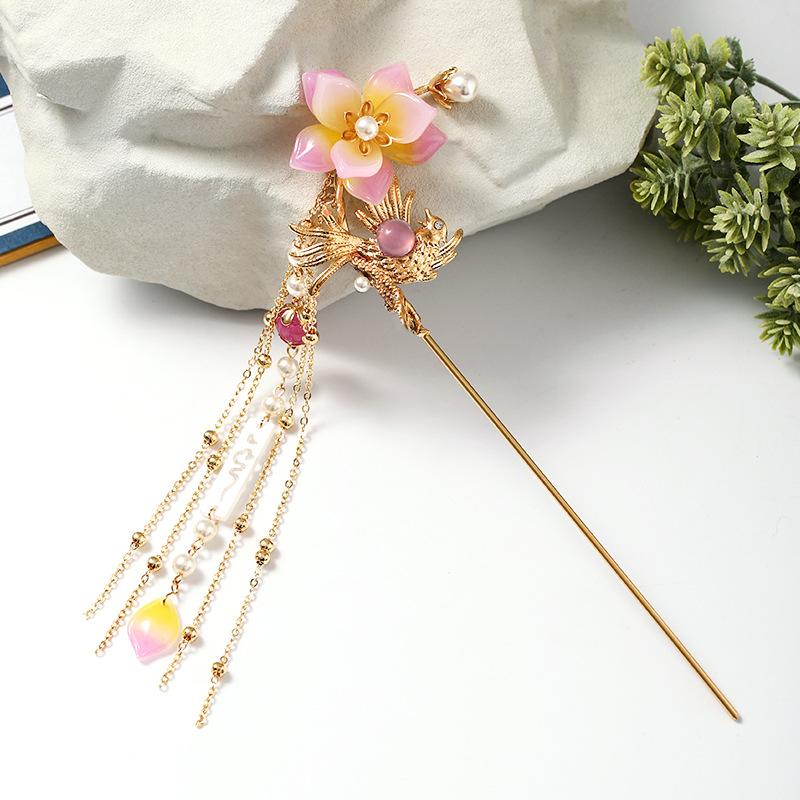 Chinese Style Vintage Hairpin Elegant Flower Vine Jade Stone Hair Stick Hanfu Cheongsam Evening Dress Hair Decor Accessories