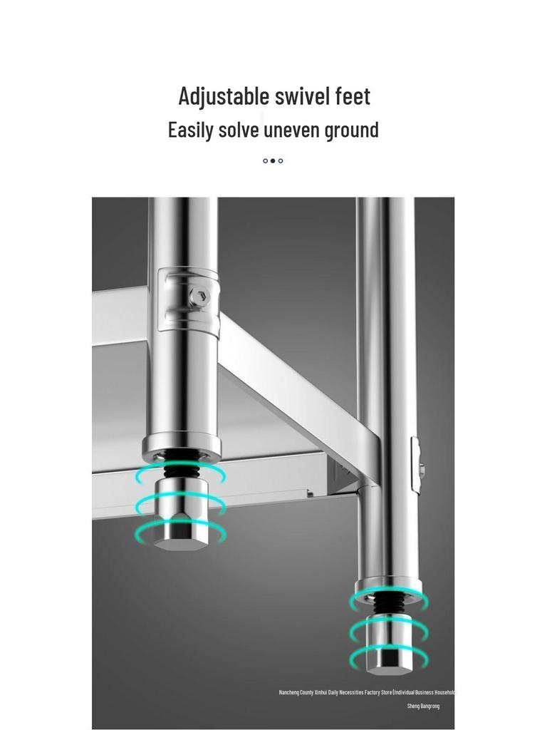 Expanded Stainless Steel Double-Layer Kitchen Work Table with Cutting Board.