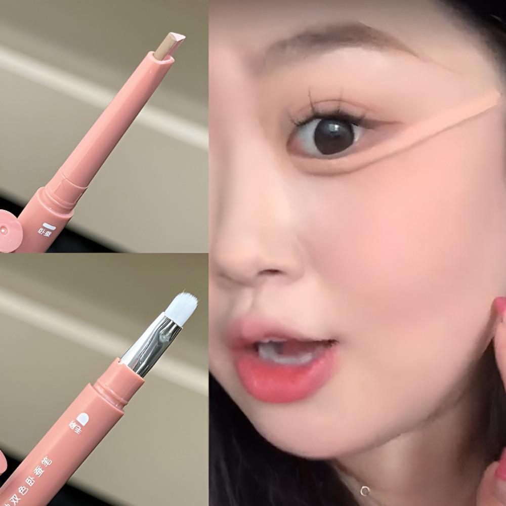 2 in 1 Bicolor Lying Silkworms Pencil Triangle Head Highlighter Under Eye Pencil Eyeshadow Brightening Waterproof Makeup Tool