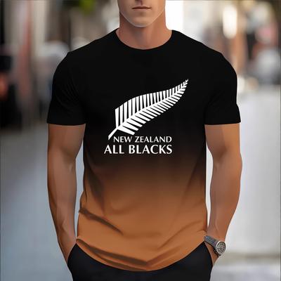 3D Printed Letter Gradual Change T-shirt Short Sleeve Men's Top