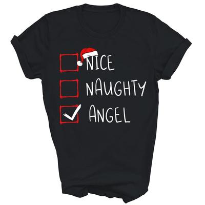 Nice Naughty Angel Christmas List Xmas Santa Unisex Shirt Gift