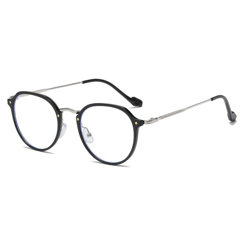 A Woman With A Big Face Wearing Glasses And Having Myopia Is Protecting Herself From Blue Light.