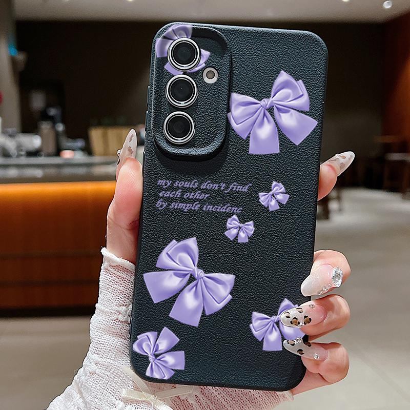 

Фиолетовый бант узор кожа текстура однотонный чехол для Samsung S25 Ultra S24 Fe S23 S22 A56 A16 A15 A55 мягкий силиконовый противоударный матовый чехол Samsung A16 чёрный