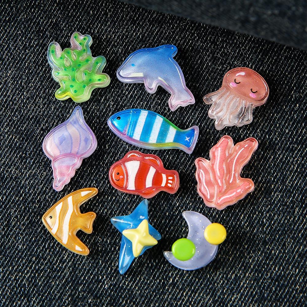 10Pcs Ocean Sea Life Resin Charms Clownfish Jellyfish Dolphin Coral Starfish Diy Micro Landscape Decor