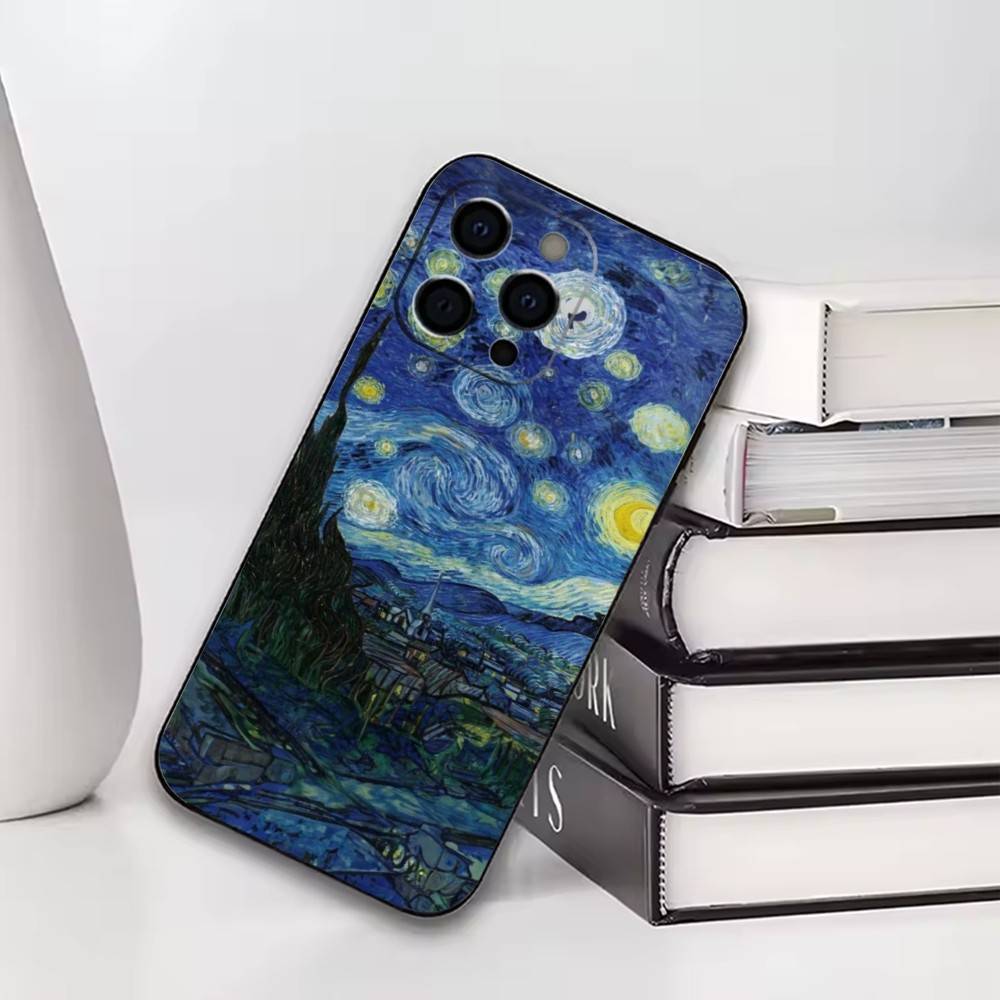 Art Van Gogh Starry Sky Phone Case For iPhone17,16,15,14,13,12,11 Plus,Pro Others Soft Black Cover