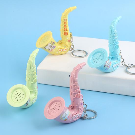 Keychain Pendant Mini Portable Musical Keychain Playable Vocal Sound Macaron Color Saxophone Shape Key Holder Stress-Relief Gift Accessories